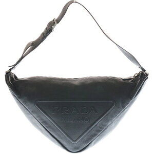 PRADA Vitello Dino Leather Triangle Shoulder Body Bag OS Black
